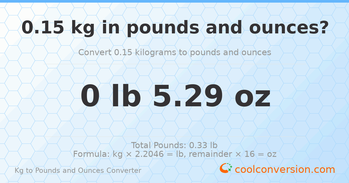 0.15 kg to lbs and oz — 0.15 kg = 0 lb 5.29 oz