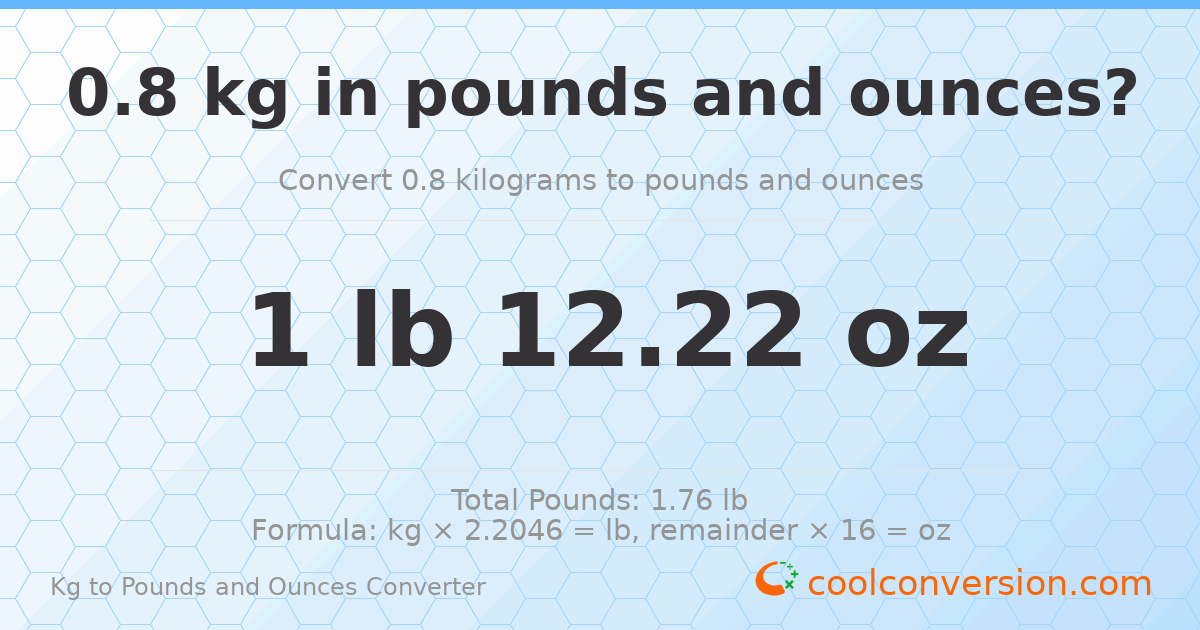 0.8 kg to lbs and oz — 0.8 kg = 1 lb 12.22 oz
