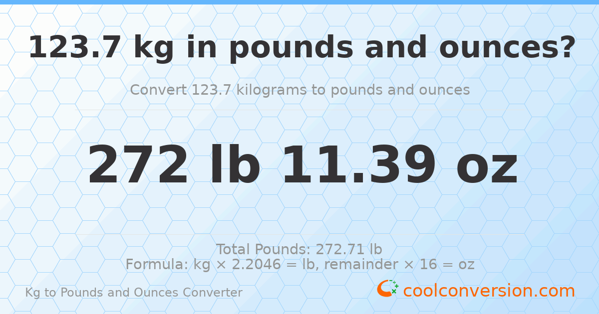 123.7 kg to lbs and oz — 123.7 kg = 272 lb 11.39 oz