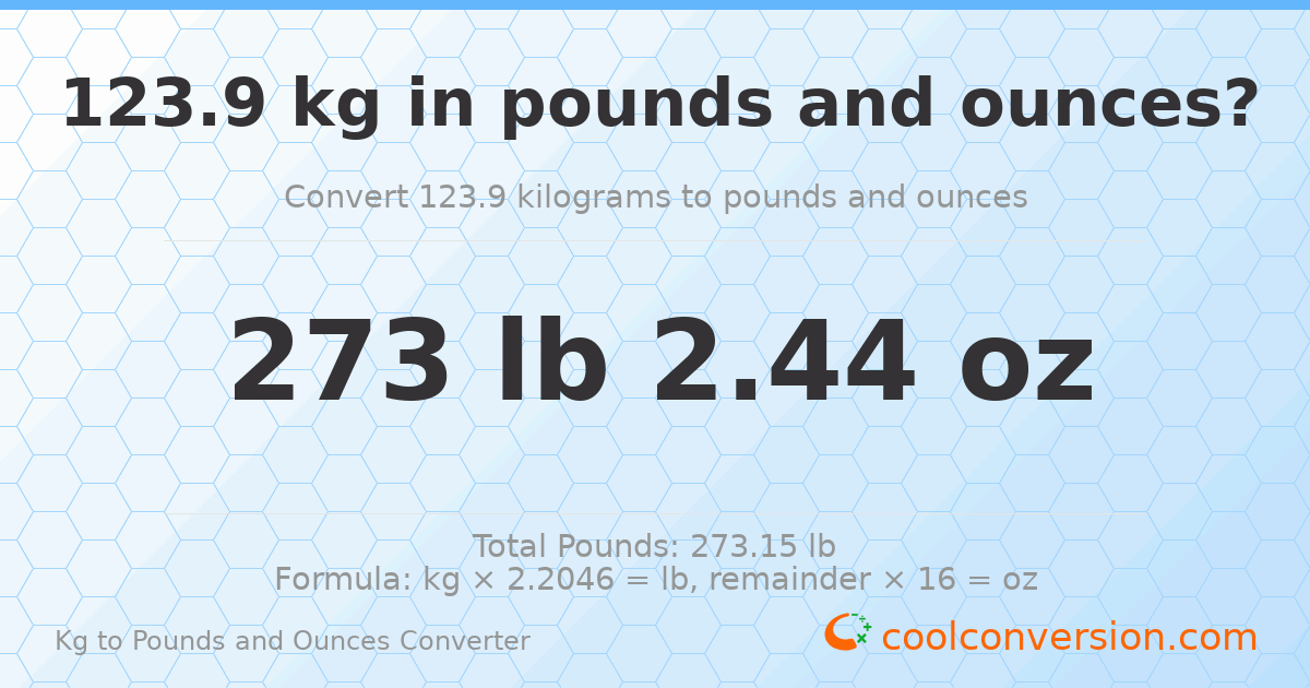123.9 kg to lbs and oz — 123.9 kg = 273 lb 2.44 oz