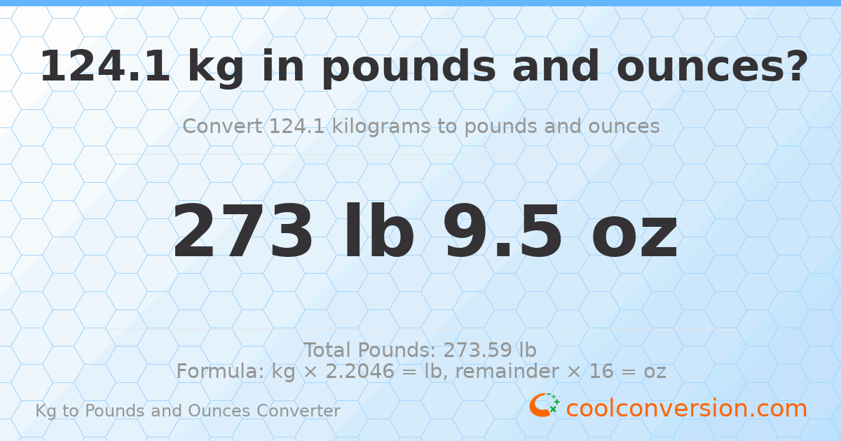 124.1 kg to lbs and oz — 124.1 kg = 273 lb 9.5 oz