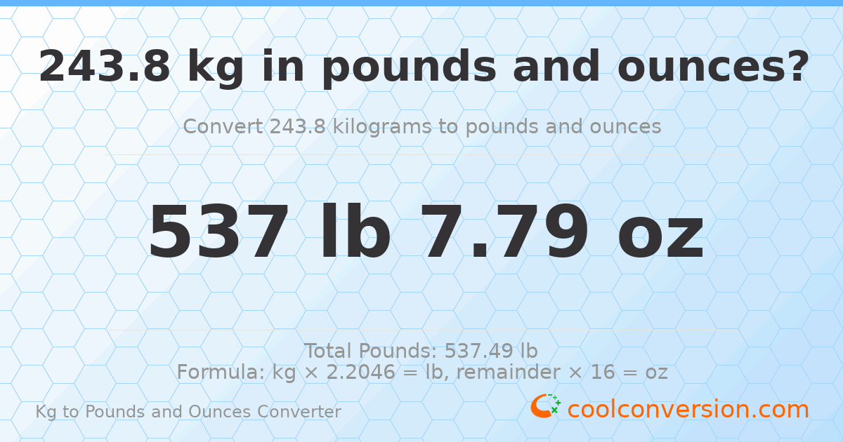 243.8 kg to lbs and oz — 243.8 kg = 537 lb 7.79 oz