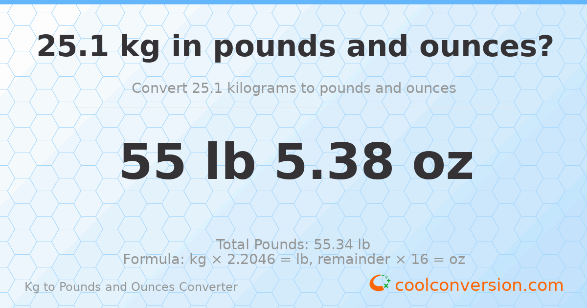 25.1 kg to lbs and oz — 25.1 kg = 55 lb 5.38 oz