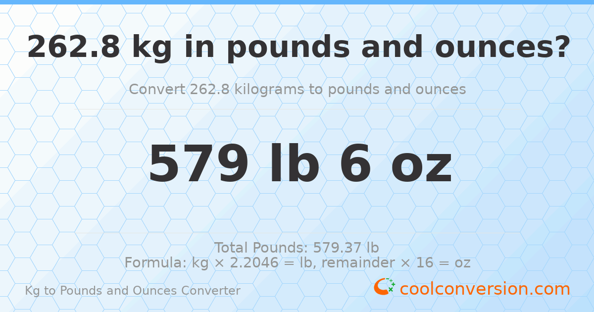 262.8 kg to lbs and oz — 262.8 kg = 579 lb 6 oz