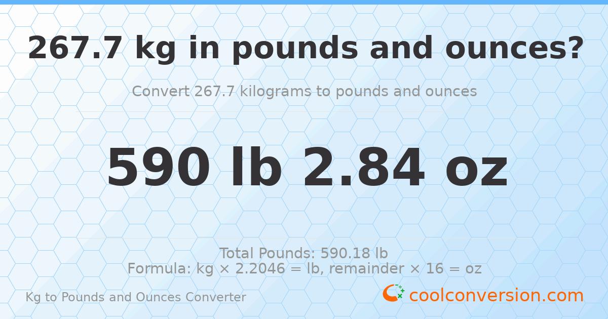 267.7 kg to lbs and oz — 267.7 kg = 590 lb 2.84 oz