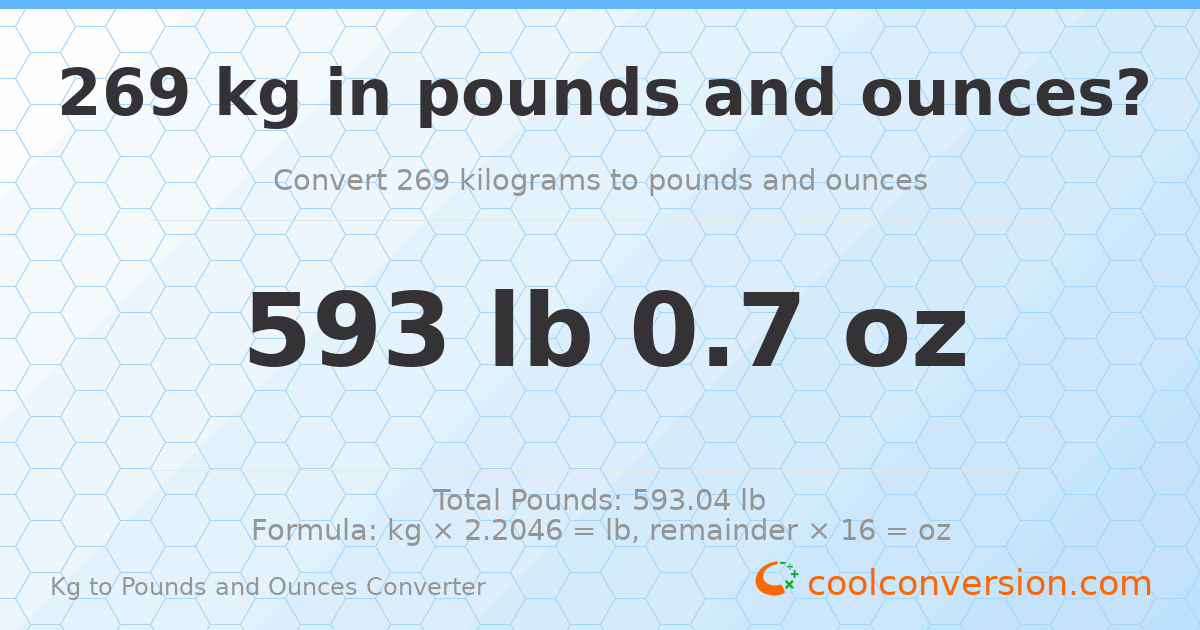 269 kg to lbs and oz — 269 kg = 593 lb 0.7 oz