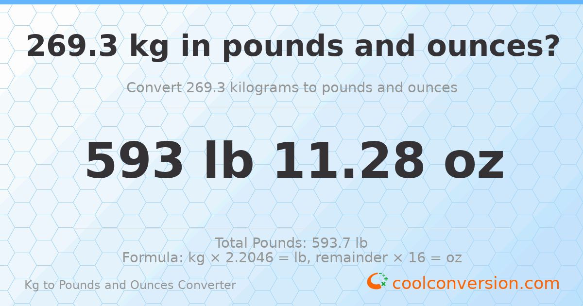 269.3 kg to lbs and oz — 269.3 kg = 593 lb 11.28 oz