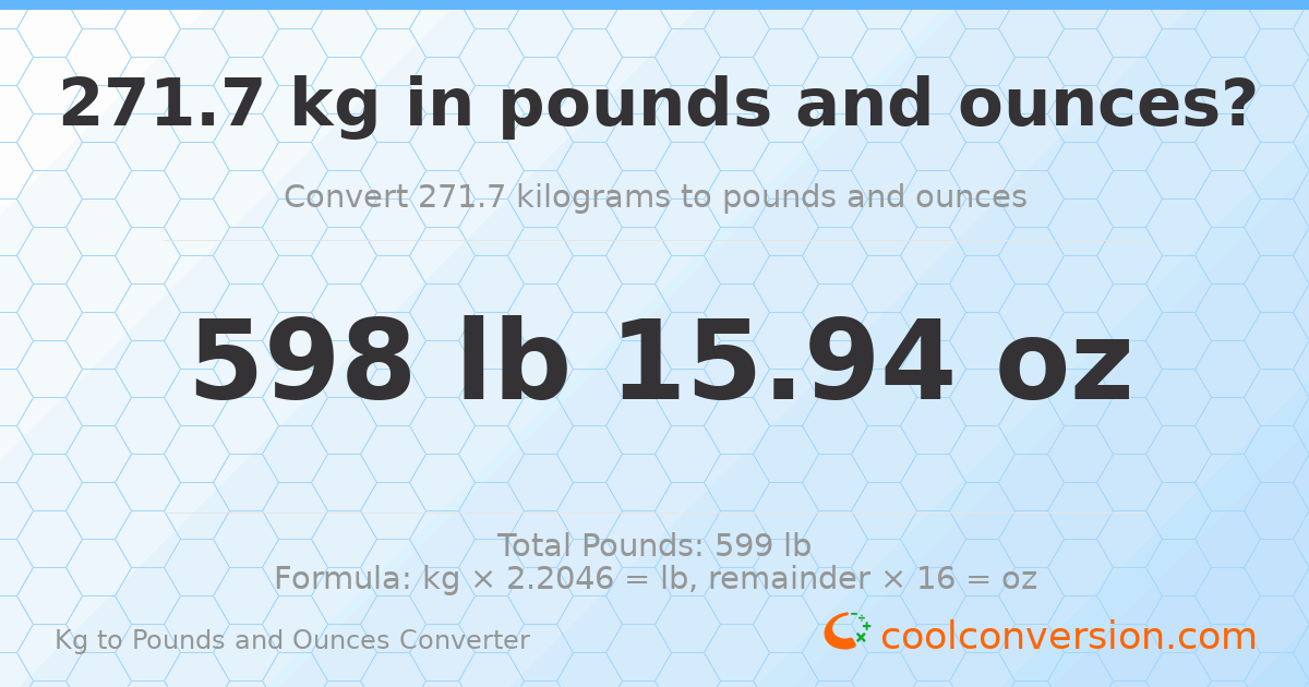 271.7 kg to lbs and oz — 271.7 kg = 598 lb 15.94 oz