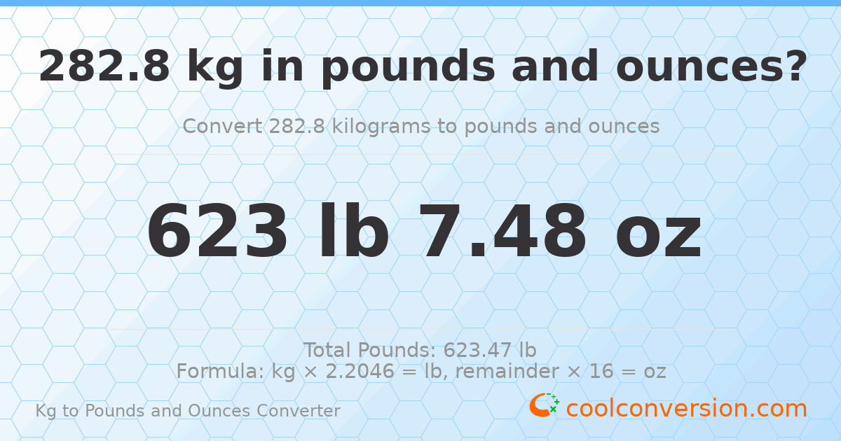 282.8 kg to lbs and oz — 282.8 kg = 623 lb 7.48 oz