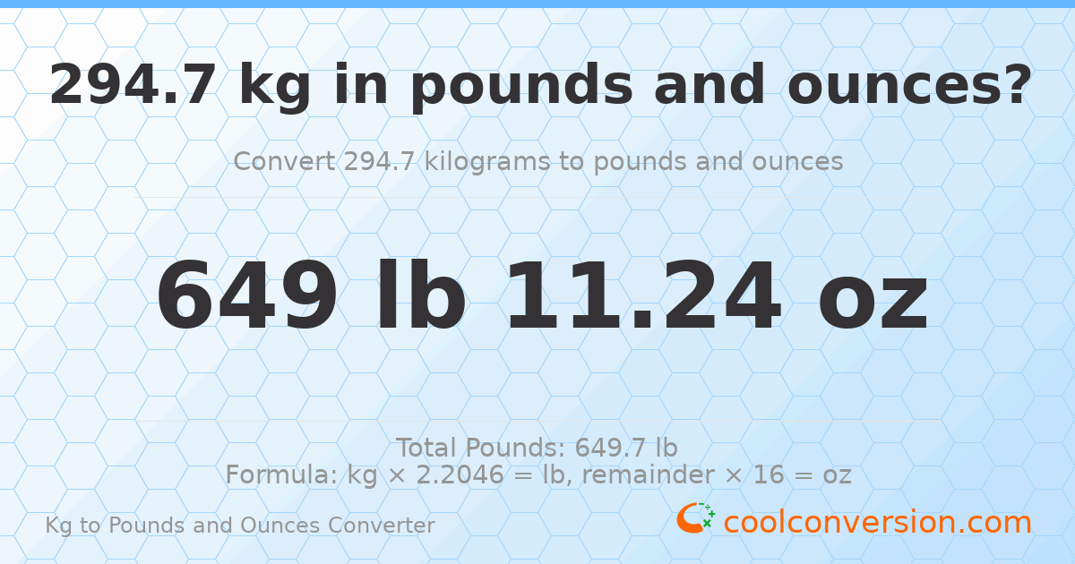 294.7 kg to lbs and oz — 294.7 kg = 649 lb 11.24 oz