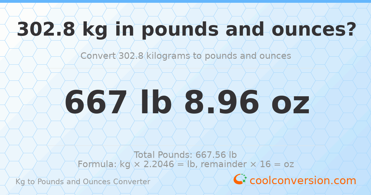 302.8 kg to lbs and oz — 302.8 kg = 667 lb 8.96 oz