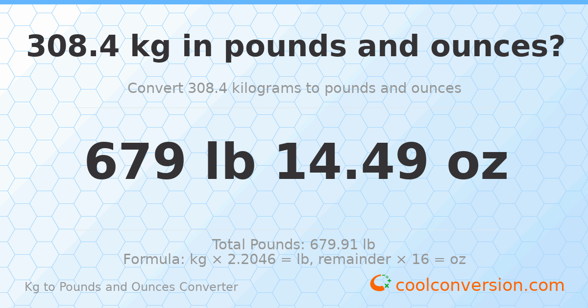 308.4 kg to lbs and oz — 308.4 kg = 679 lb 14.49 oz