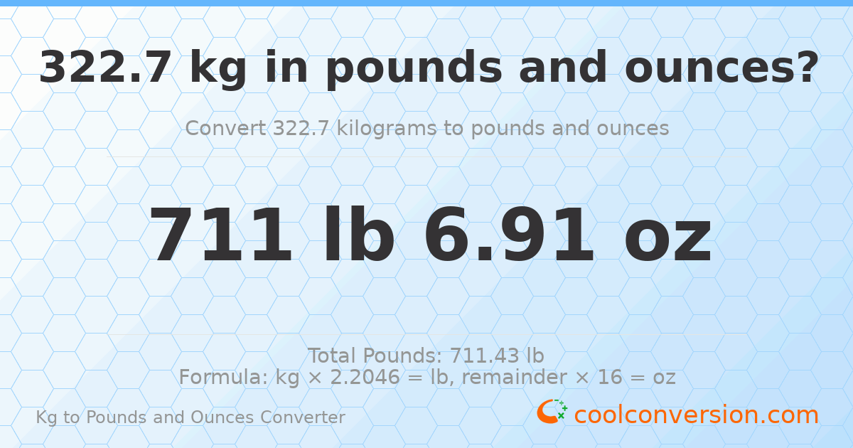 322.7 kg to lbs and oz — 322.7 kg = 711 lb 6.91 oz