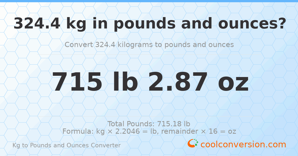 324.4 kg to lbs and oz — 324.4 kg = 715 lb 2.87 oz