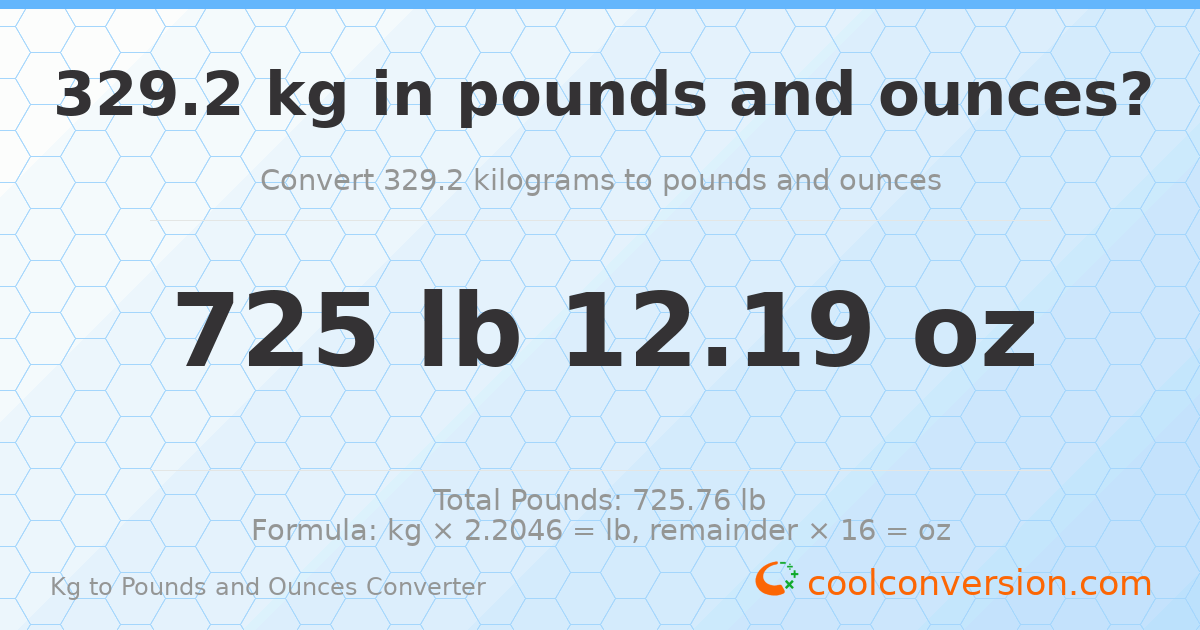 329.2 kg to lbs and oz — 329.2 kg = 725 lb 12.19 oz