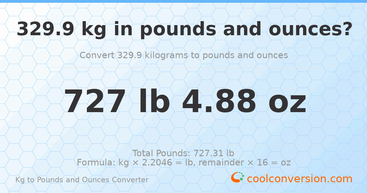 329.9 kg to lbs and oz — 329.9 kg = 727 lb 4.88 oz