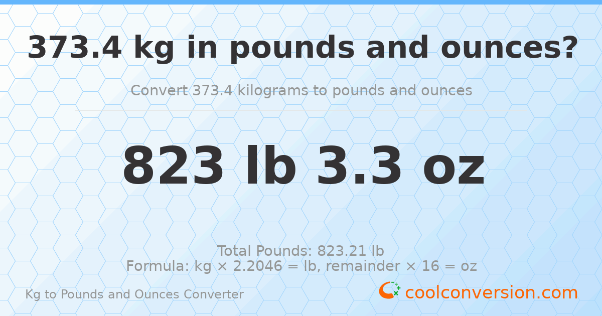 373.4 kg to lbs and oz — 373.4 kg = 823 lb 3.3 oz