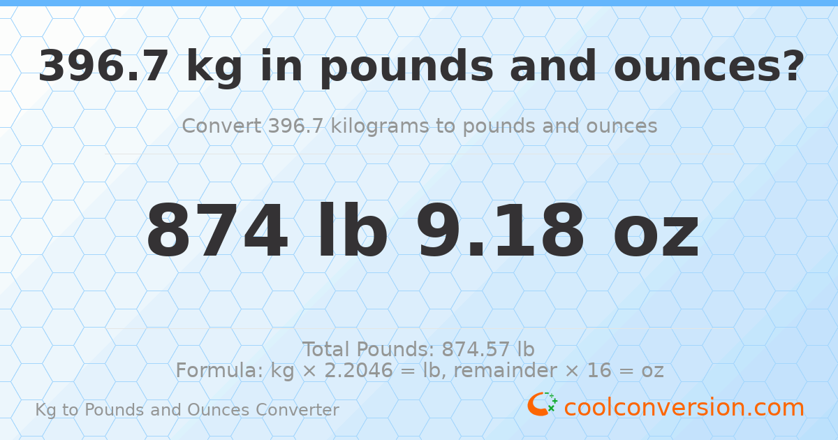396.7 kg to lbs and oz — 396.7 kg = 874 lb 9.18 oz