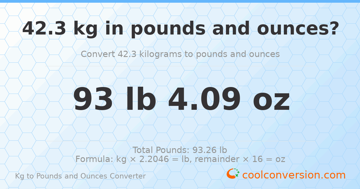 42.3 kg to lbs and oz — 42.3 kg = 93 lb 4.09 oz