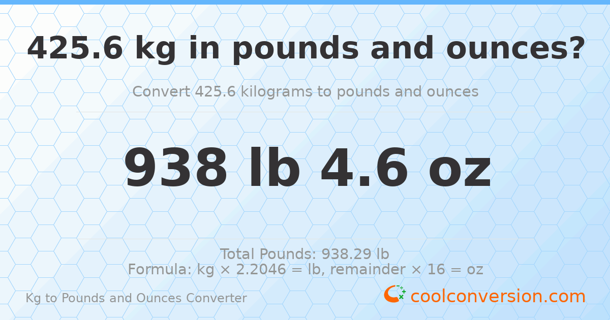 425.6 kg to lbs and oz — 425.6 kg = 938 lb 4.6 oz