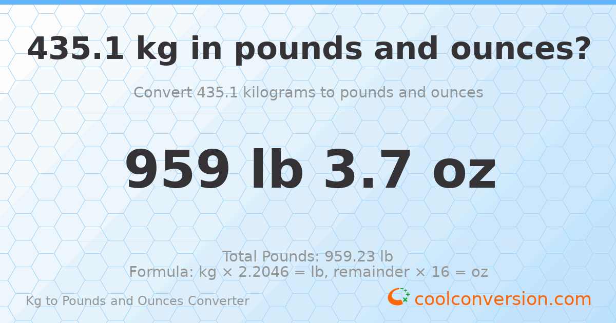 435.1 kg to lbs and oz — 435.1 kg = 959 lb 3.7 oz