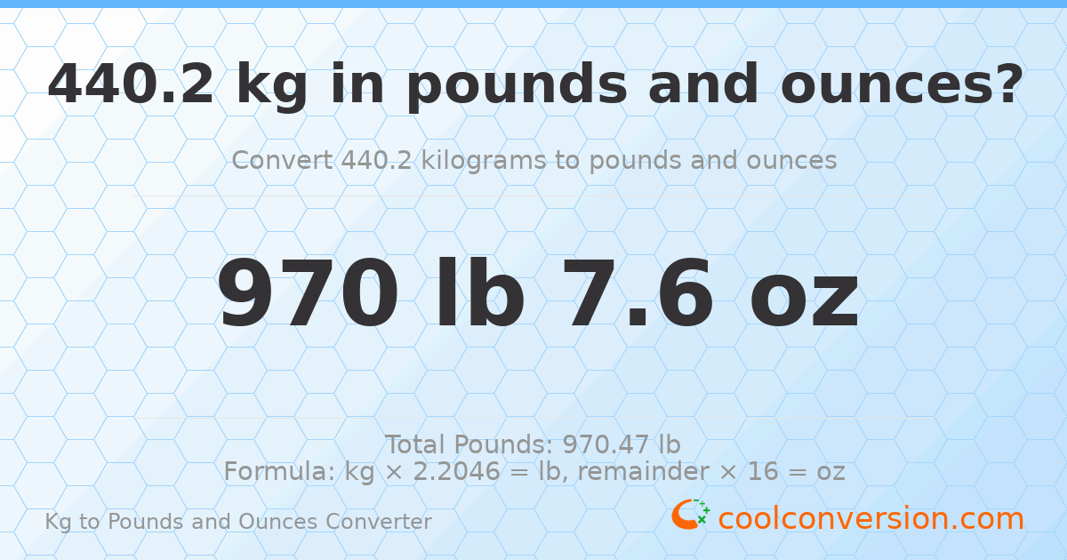 440.2 kg to lbs and oz — 440.2 kg = 970 lb 7.6 oz