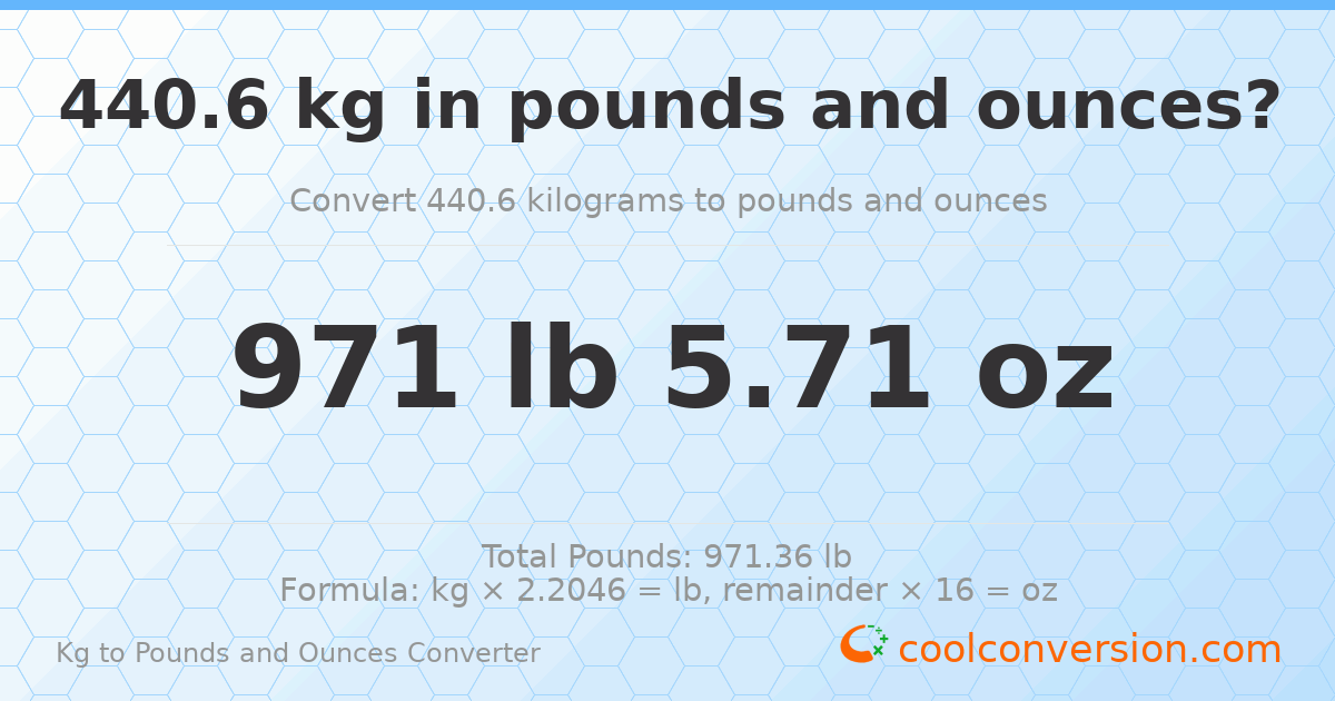 440.6 kg to lbs and oz — 440.6 kg = 971 lb 5.71 oz