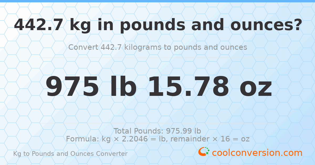 442.7 kg to lbs and oz — 442.7 kg = 975 lb 15.78 oz