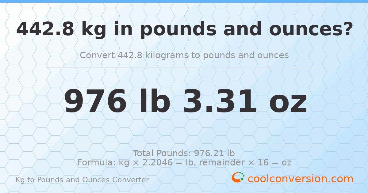 442.8 kg to lbs and oz — 442.8 kg = 976 lb 3.31 oz