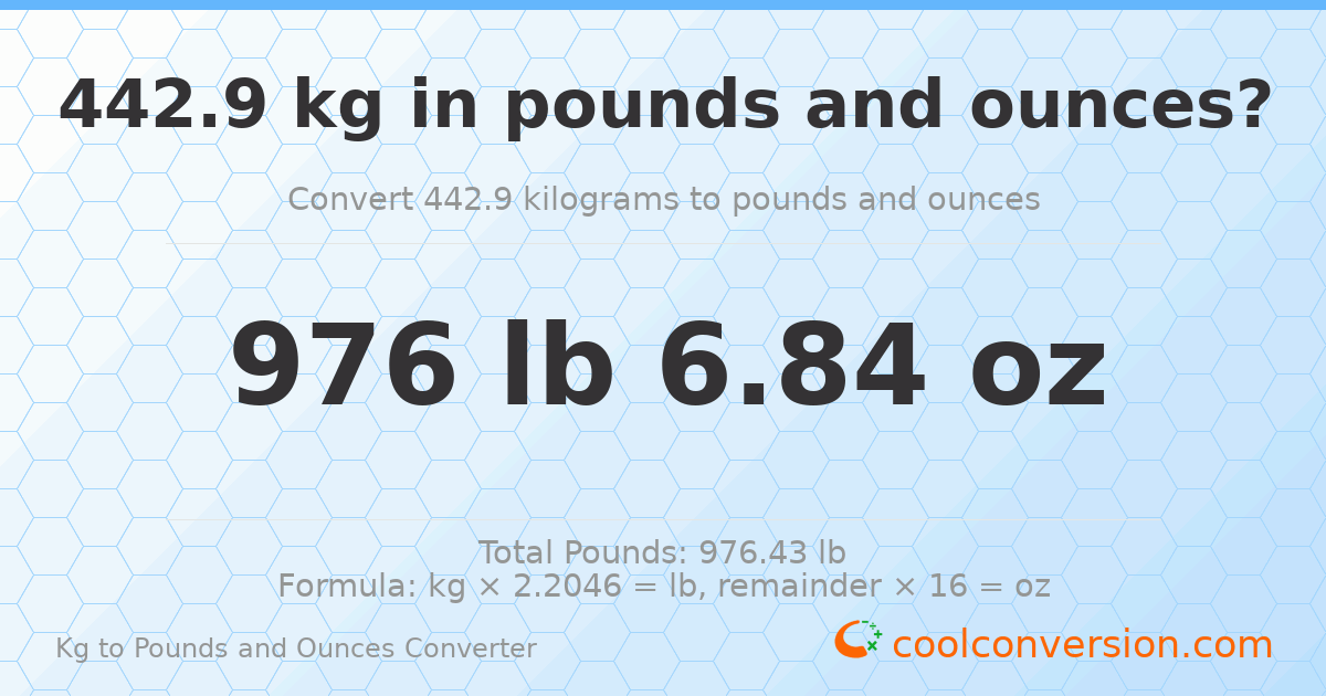 442.9 kg to lbs and oz — 442.9 kg = 976 lb 6.84 oz