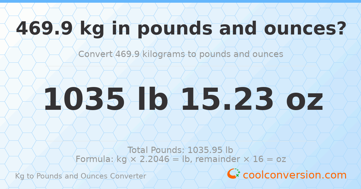 469.9 kg to lbs and oz — 469.9 kg = 1035 lb 15.23 oz