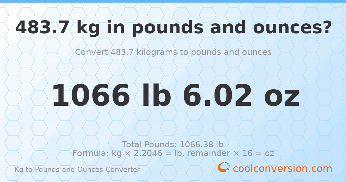 483.7 kg to lbs and oz — 483.7 kg = 1066 lb 6.02 oz