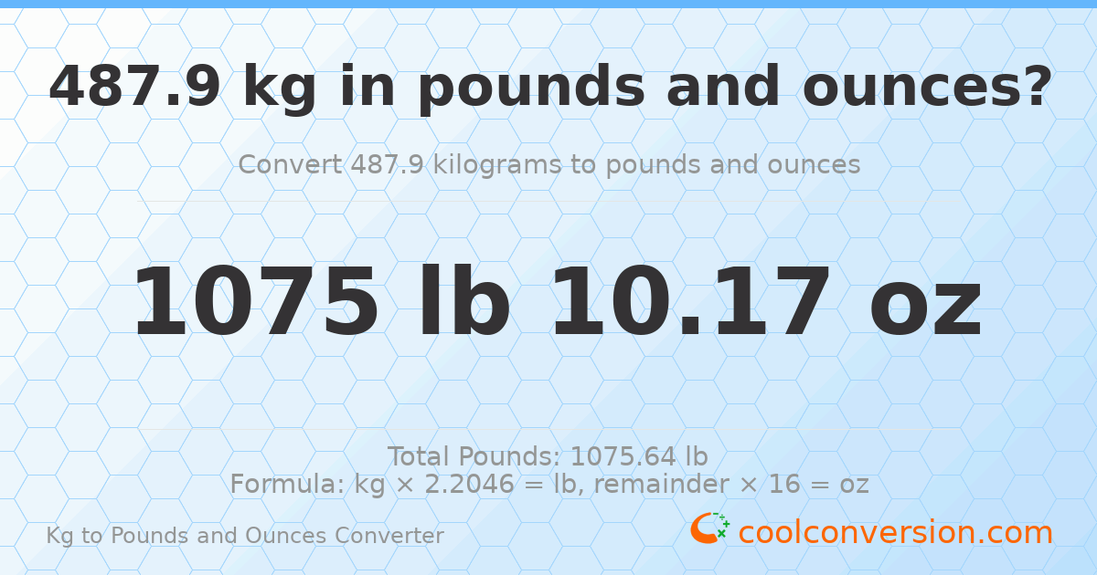 487.9 kg to lbs and oz — 487.9 kg = 1075 lb 10.17 oz
