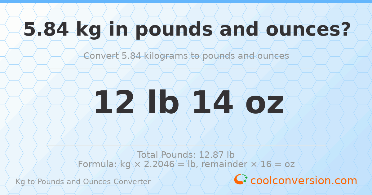 5.84 kg to lbs and oz — 5.84 kg = 12 lb 14 oz