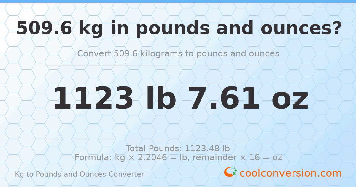 509.6 kg to lbs and oz — 509.6 kg = 1123 lb 7.61 oz