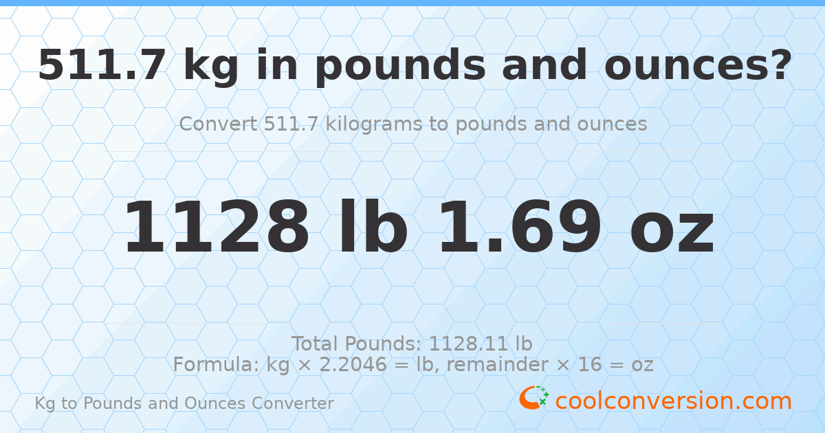 511.7 kg to lbs and oz — 511.7 kg = 1128 lb 1.69 oz