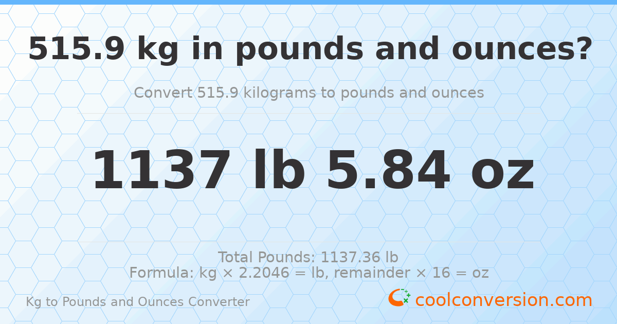 515.9 kg to lbs and oz — 515.9 kg = 1137 lb 5.84 oz