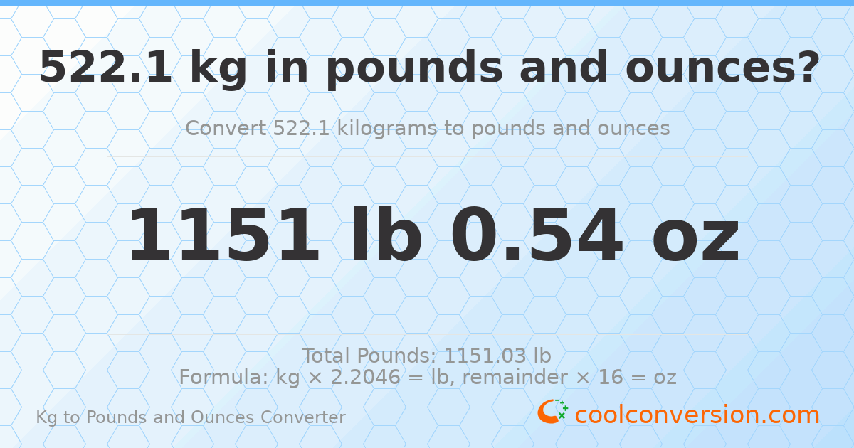 522.1 kg to lbs and oz — 522.1 kg = 1151 lb 0.54 oz