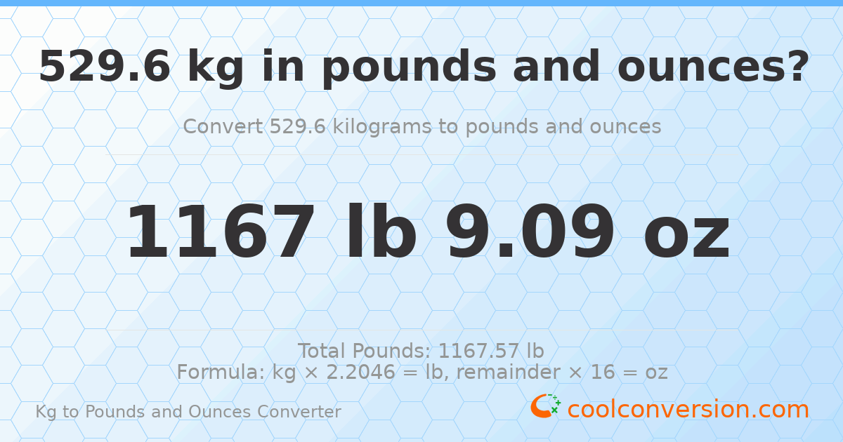 529.6 kg to lbs and oz — 529.6 kg = 1167 lb 9.09 oz
