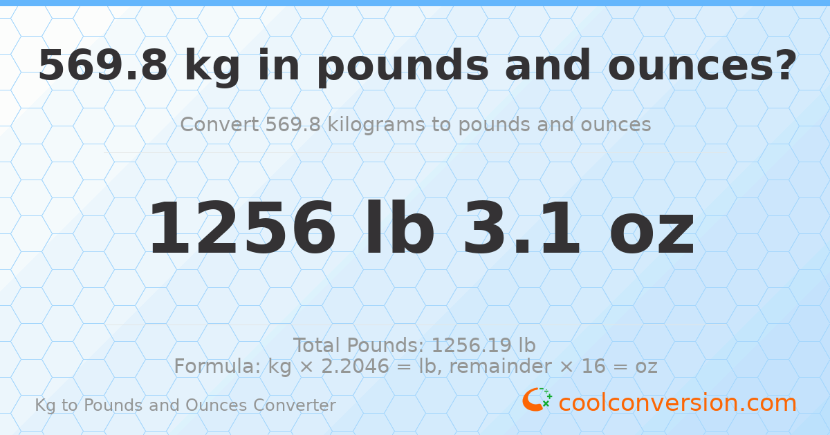569.8 kg to lbs and oz — 569.8 kg = 1256 lb 3.1 oz