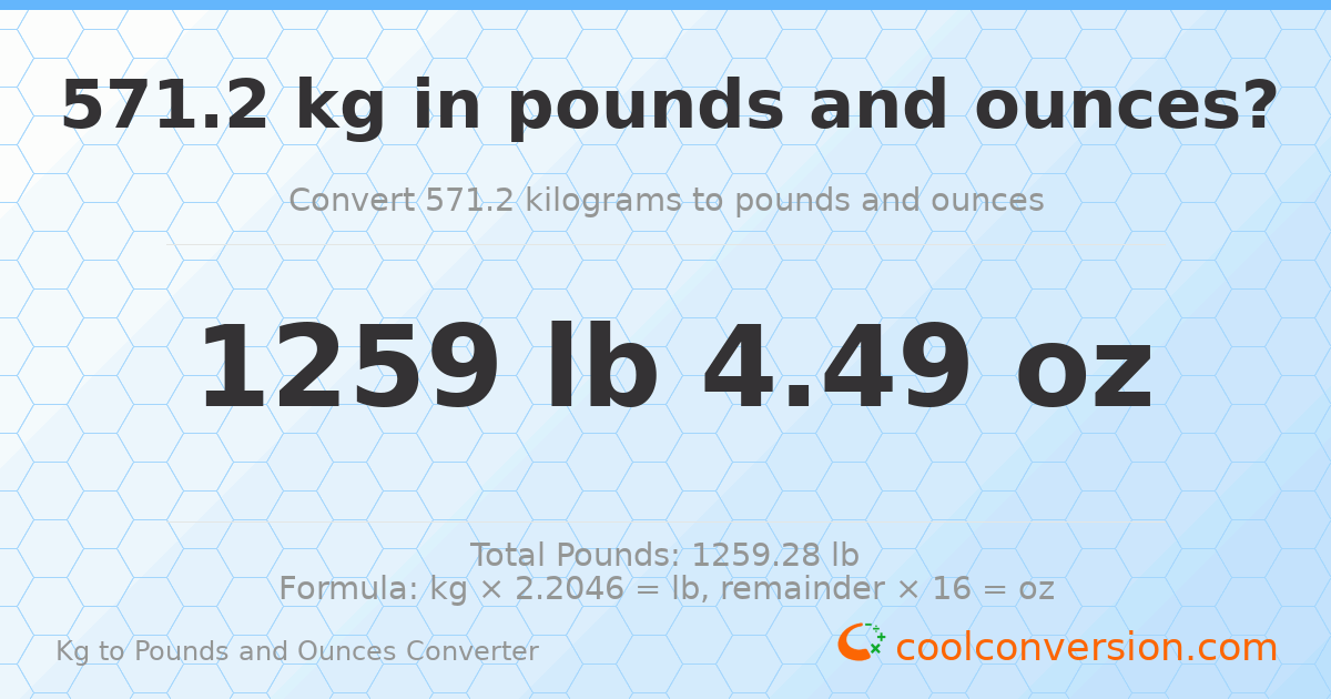 571.2 kg to lbs and oz — 571.2 kg = 1259 lb 4.49 oz