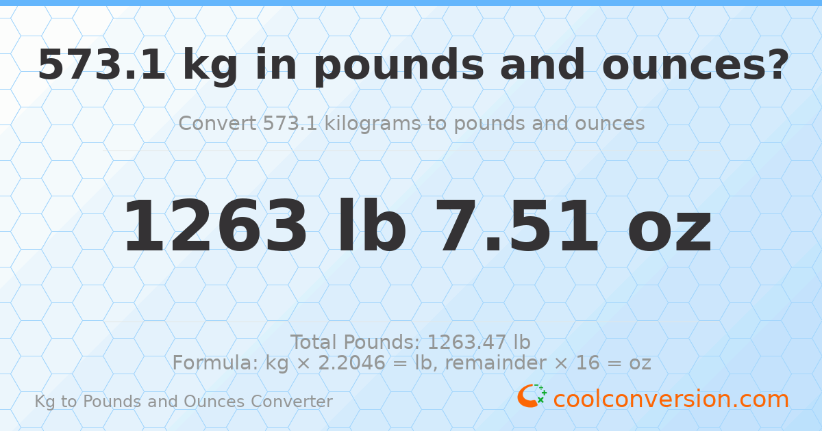 573.1 kg to lbs and oz — 573.1 kg = 1263 lb 7.51 oz