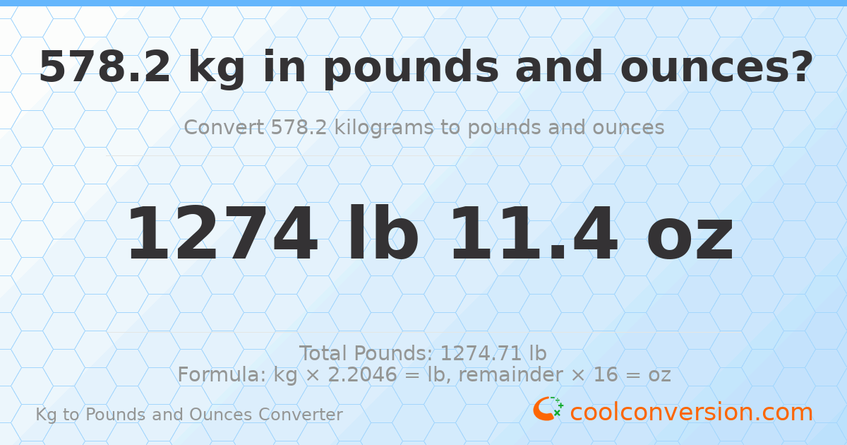 578.2 kg to lbs and oz — 578.2 kg = 1274 lb 11.4 oz