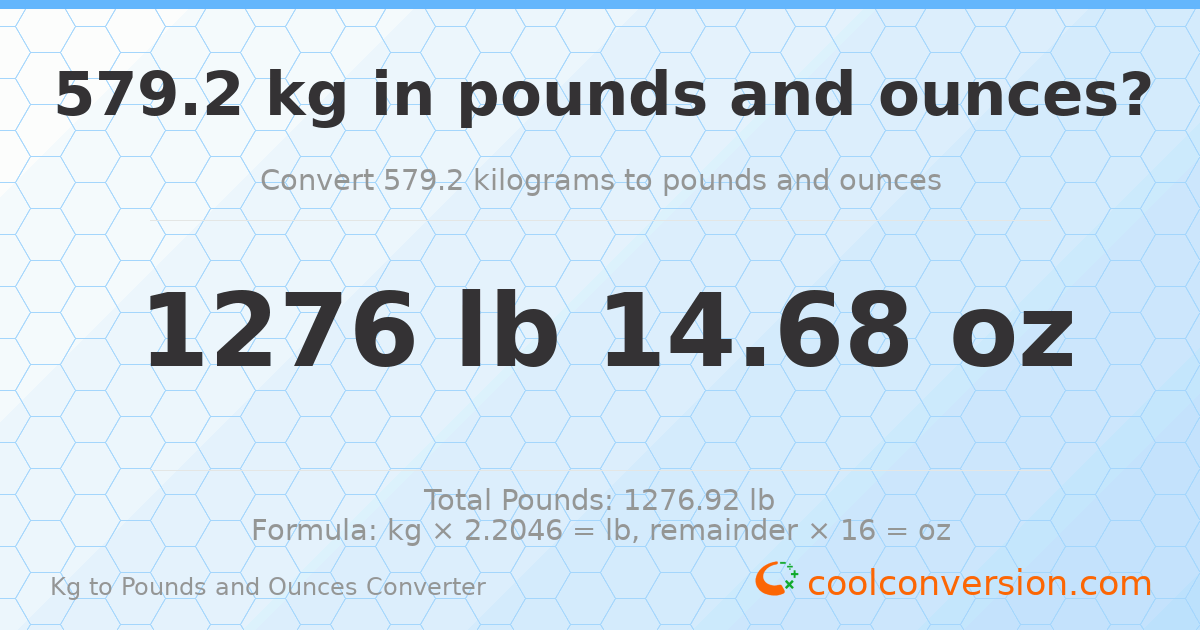579.2 kg to lbs and oz — 579.2 kg = 1276 lb 14.68 oz