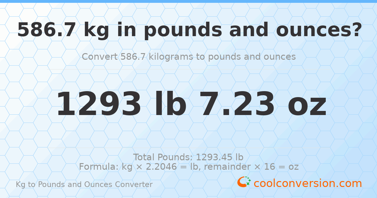 586.7 kg to lbs and oz — 586.7 kg = 1293 lb 7.23 oz