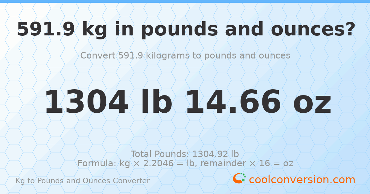 591.9 kg to lbs and oz — 591.9 kg = 1304 lb 14.66 oz