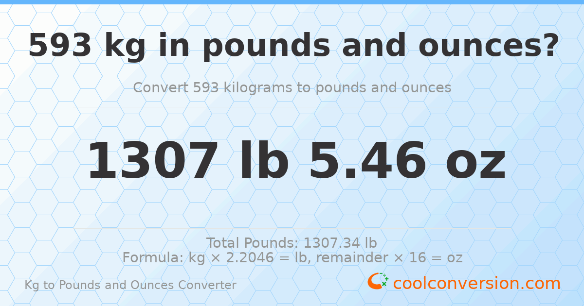 593 kg to lbs and oz — 593 kg = 1307 lb 5.46 oz