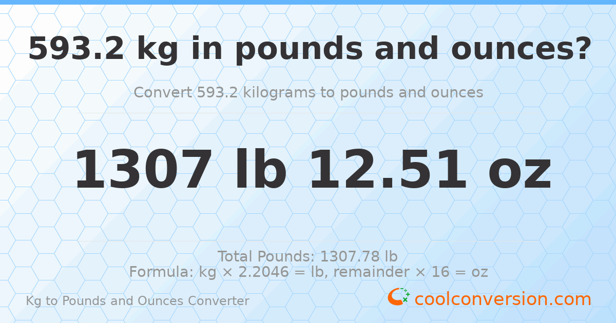 593.2 kg to lbs and oz — 593.2 kg = 1307 lb 12.51 oz