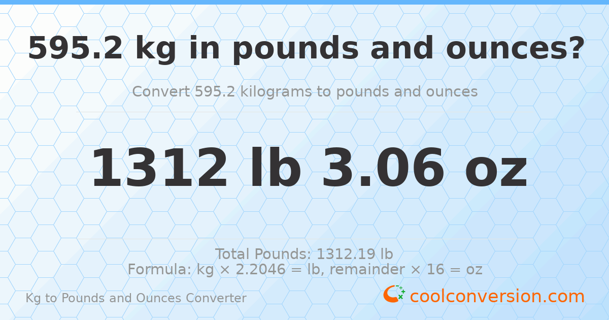 595.2 kg to lbs and oz — 595.2 kg = 1312 lb 3.06 oz