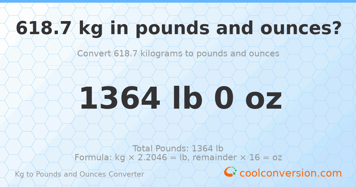 618.7 kg to lbs and oz — 618.7 kg = 1364 lb 0 oz